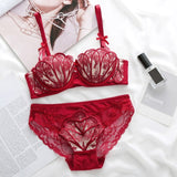 4 Colors Women Lace Embroidery Shell Bra Sets